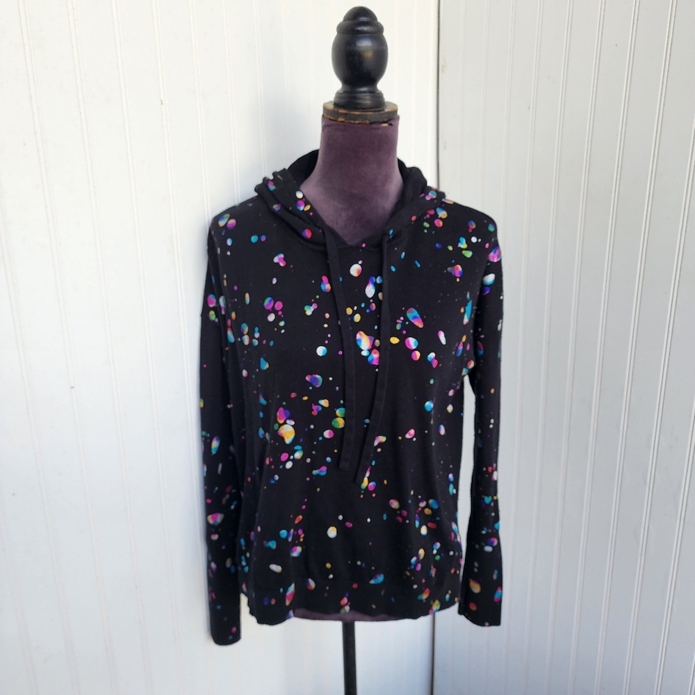 J. Society Black Splatter Colorful Knit Hoodie Sweater Womens Beach Cotton M